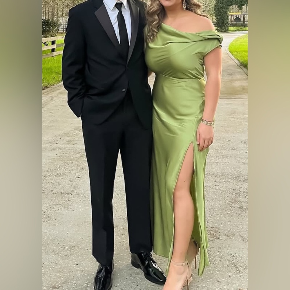 Astr Sage Green Satin Dress